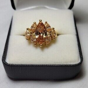 Gold Toned Ring with Champagne Marquise Cut Stones Size 8